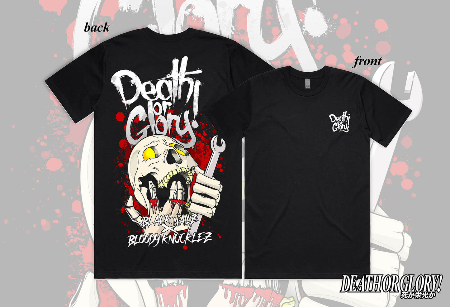 Death or Glory Black Nailz X Bloody Knucklez skull t-shirt