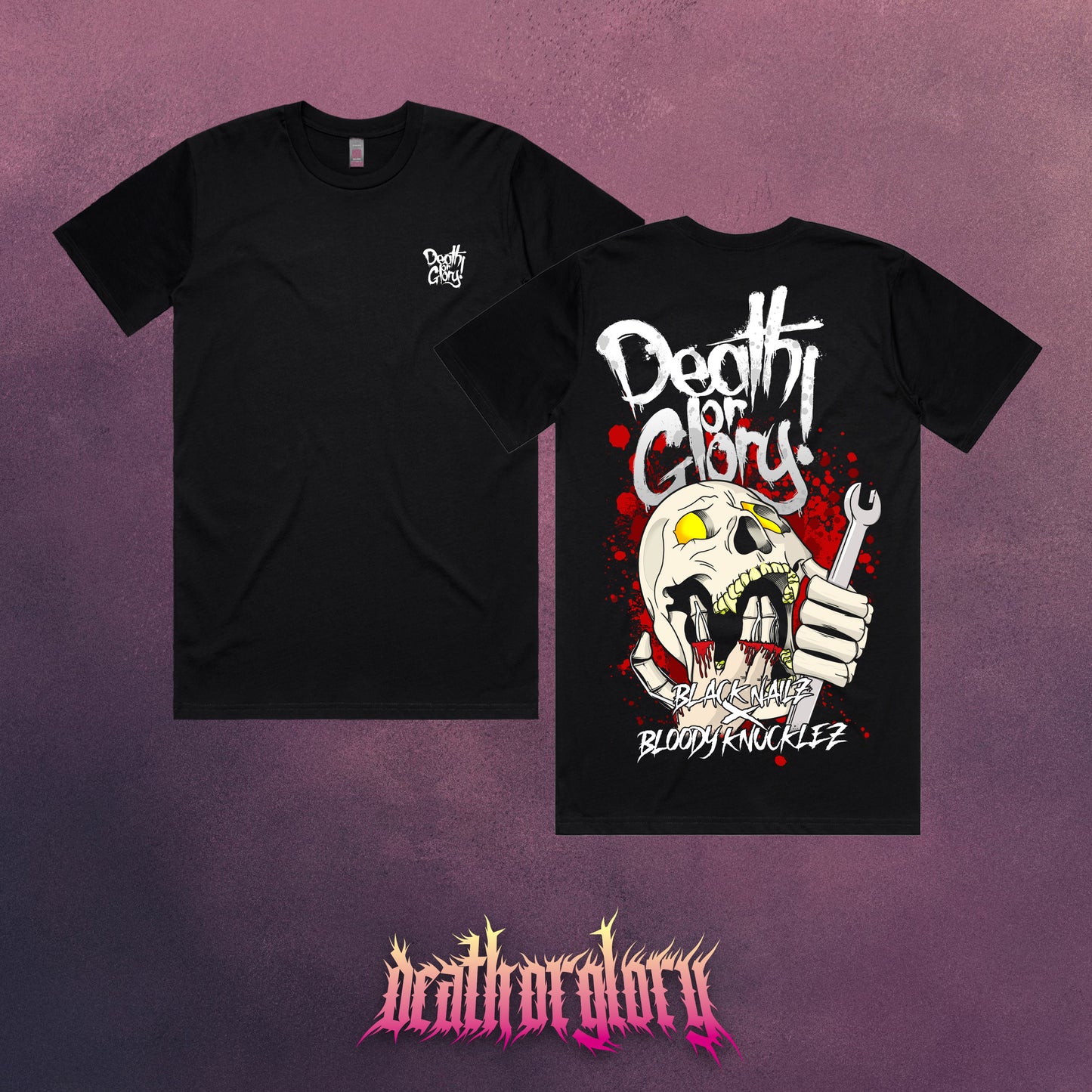 Death or Glory Black Nailz X Bloody Knucklez skull t-shirt